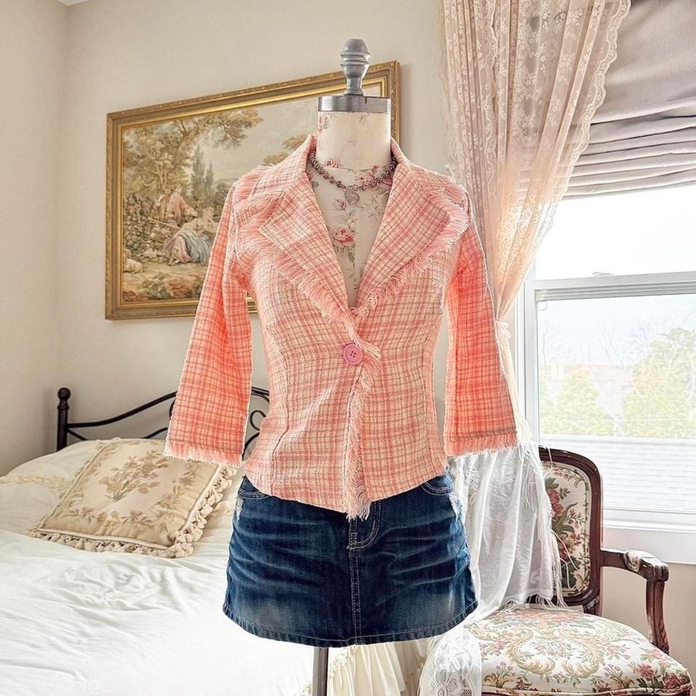 pink tweed jacket  y2k do & be‎ pink tweed jacket size medium
